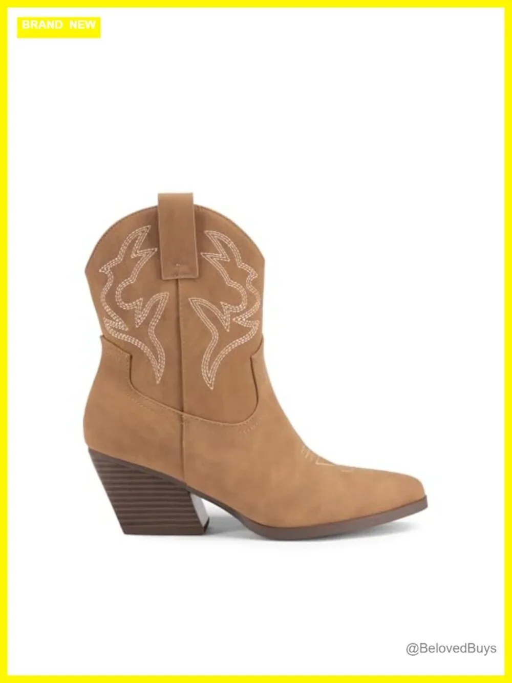 Faux Leather Western Boots Embroidered Stitched Short Cowgirl Ankle Booties Low